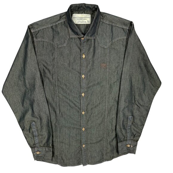Holland & Sherry Savile Row London Classic Mohair Denim Shirt Long Sleeve Medium - Picture 1 of 9